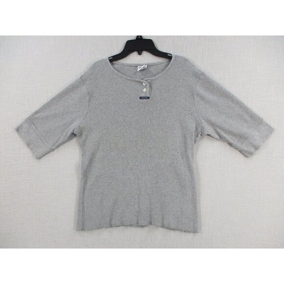 Old Navy Gray Ribbed Henley Short Sleeve Shirt XL 100% Cotton Made In Turkey - Picture 1 of 6
